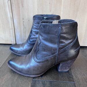 Frye Western Zip Booties Brown Leather Heel Ankle Boots Size 6.5